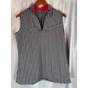 Abstract Geometric Sleeveless Golf Polo Women's Quarter Zip Black White Pink